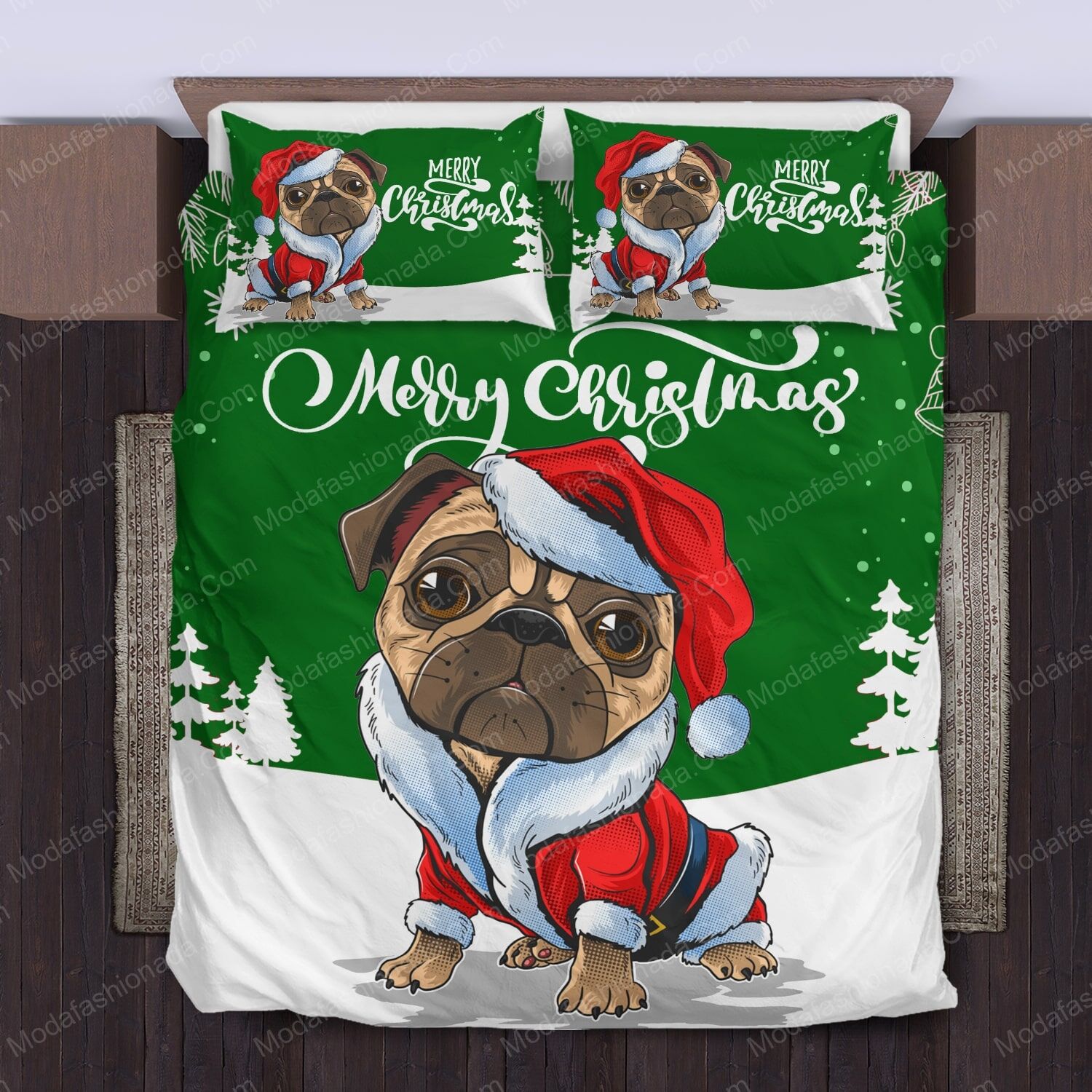 Merry Christmas Pug Bed Sets Bedding Sets - Modafashionada.Com