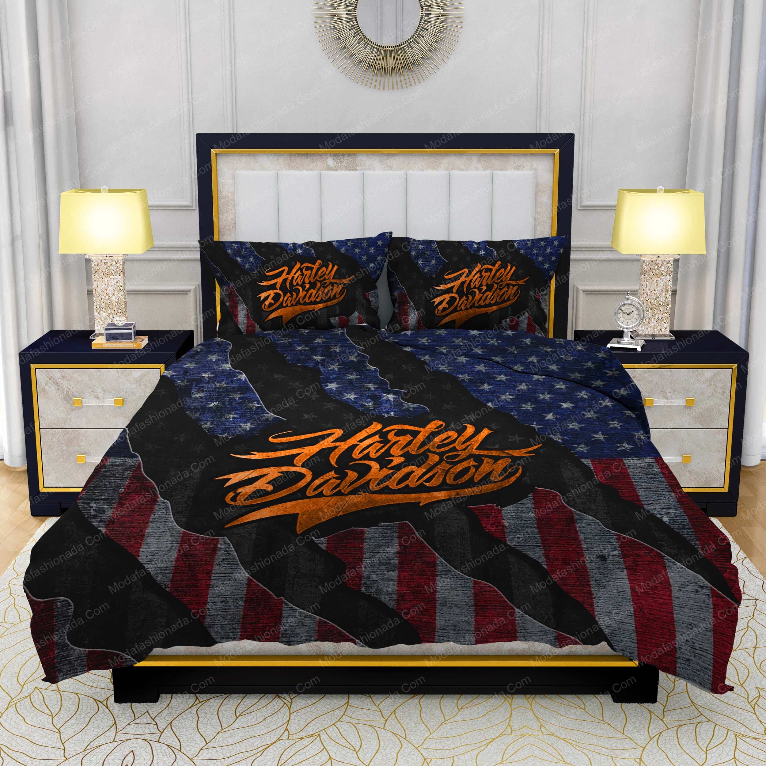 Harley-Davidson American Flag Retro Vintage Style Bedding Sets - Modafashionada.Com