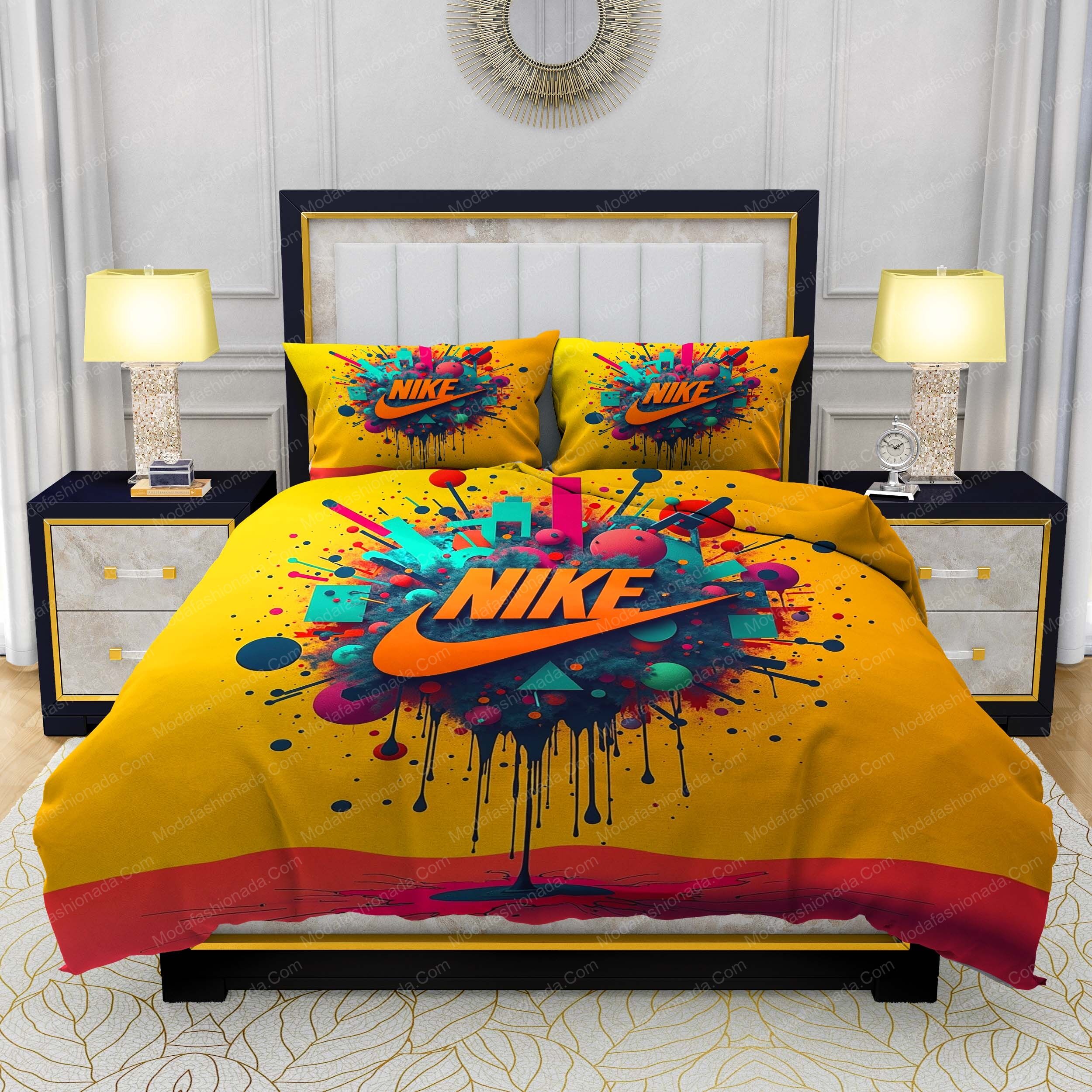 Orange Nike Logo Abstract Background Shapes And Colorful Bedding Sets